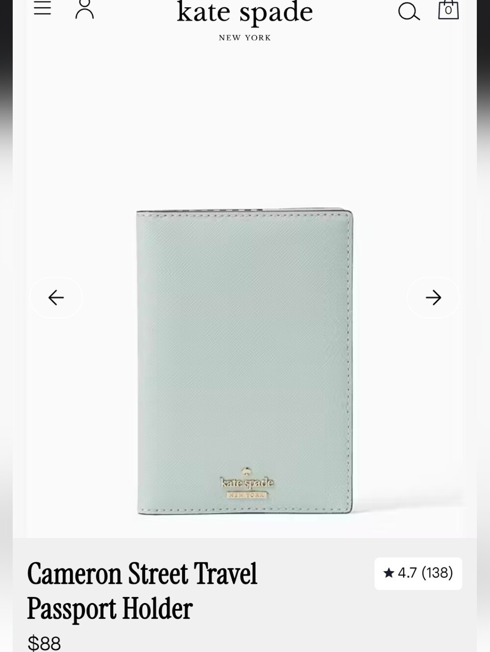 kate spade Ice blue passport wallet with gold logo